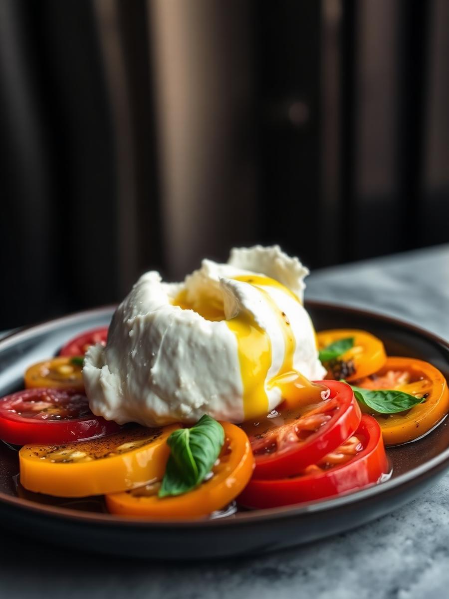 Burrata, heritage tomato, Calabrian chilli oil