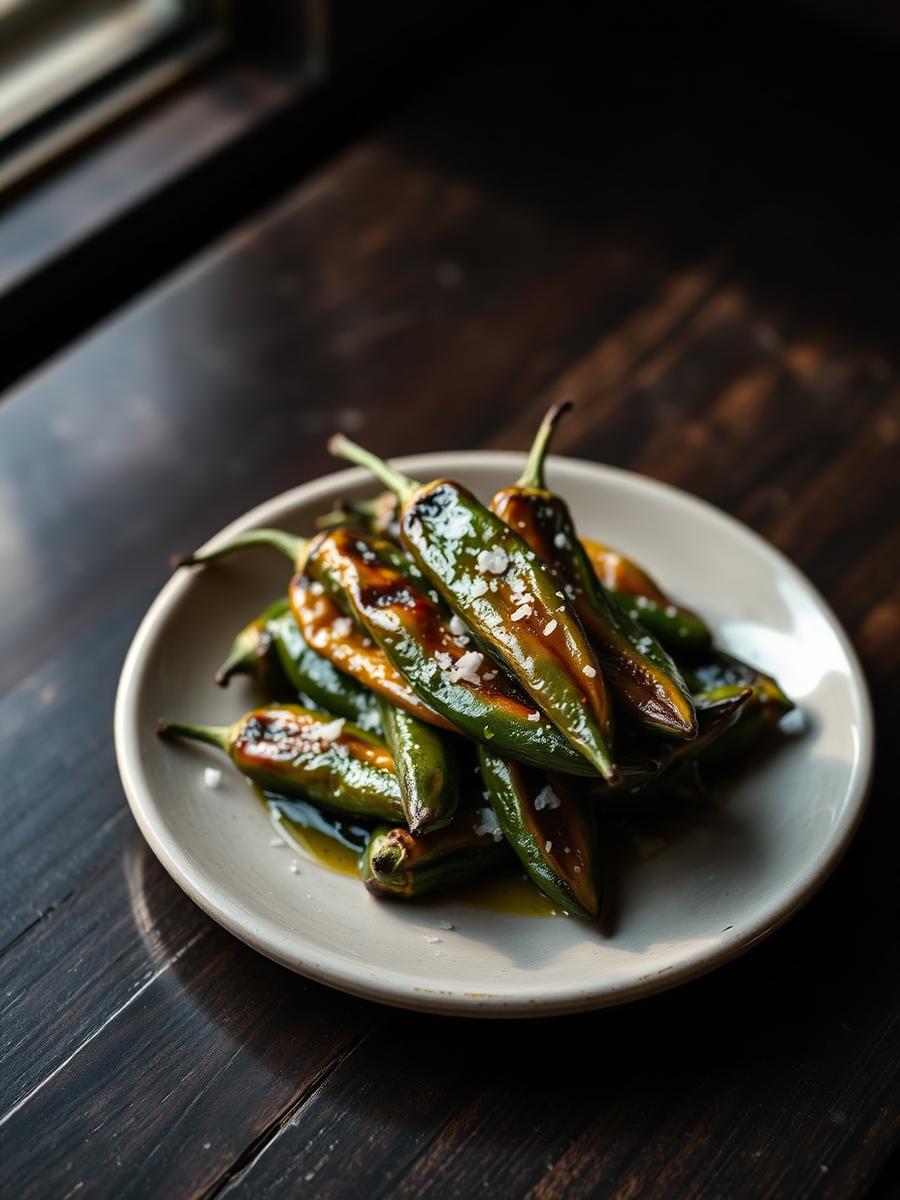 Padrón peppers, sea salt