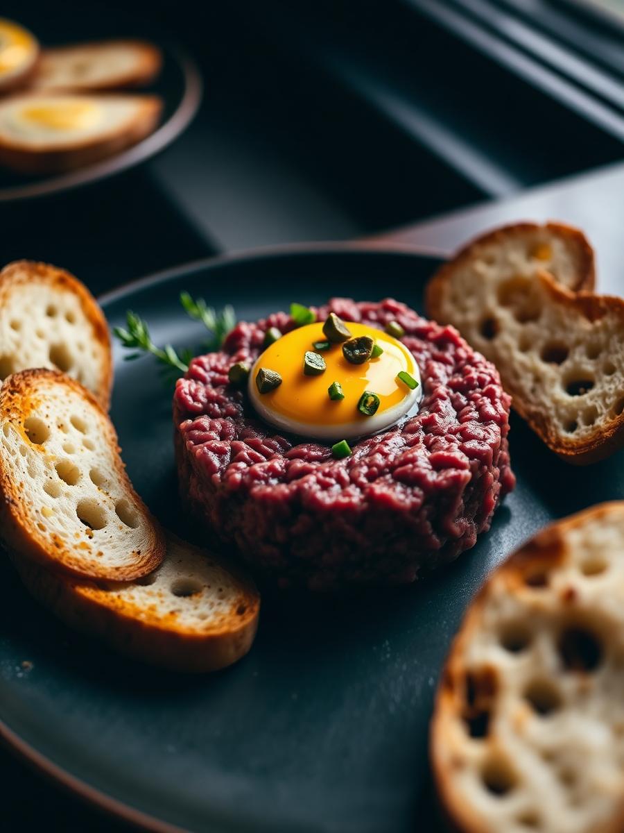 Beef tartare, smoked egg yolk, sourdough