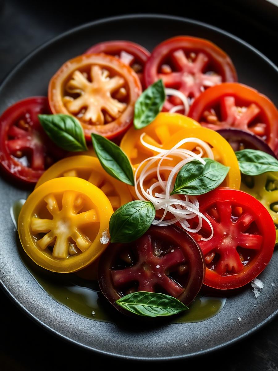 Heritage tomato salad, shallot, basil